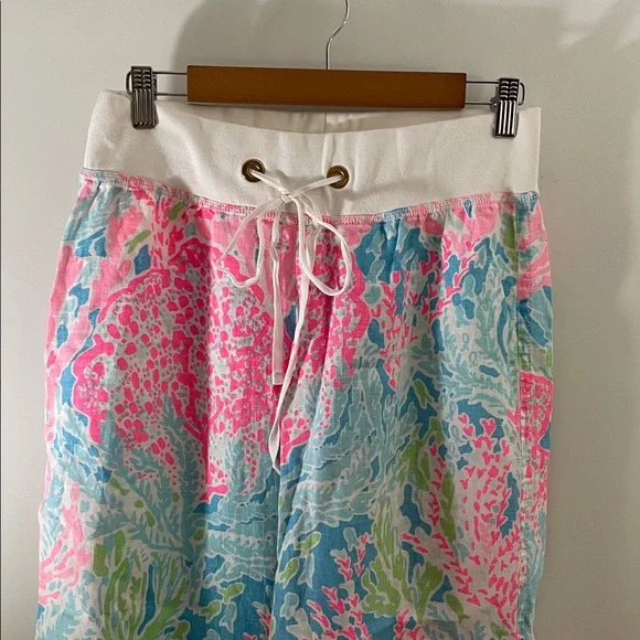 Lilly Pulitzer lets Cha Cha Linen Palazzo beach Pants coral print Small - Picture 4 of 9